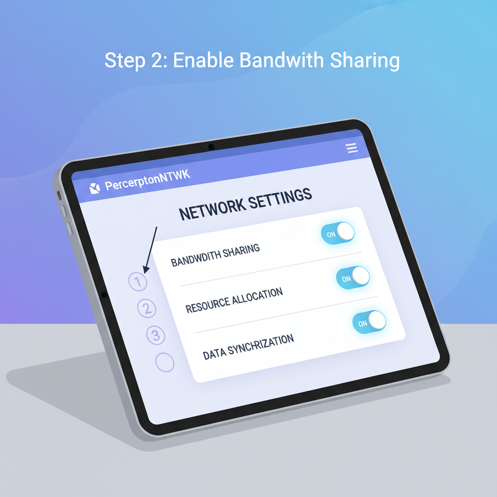 PerceptronNTWK settings screen with bandwidth sharing toggles enabled