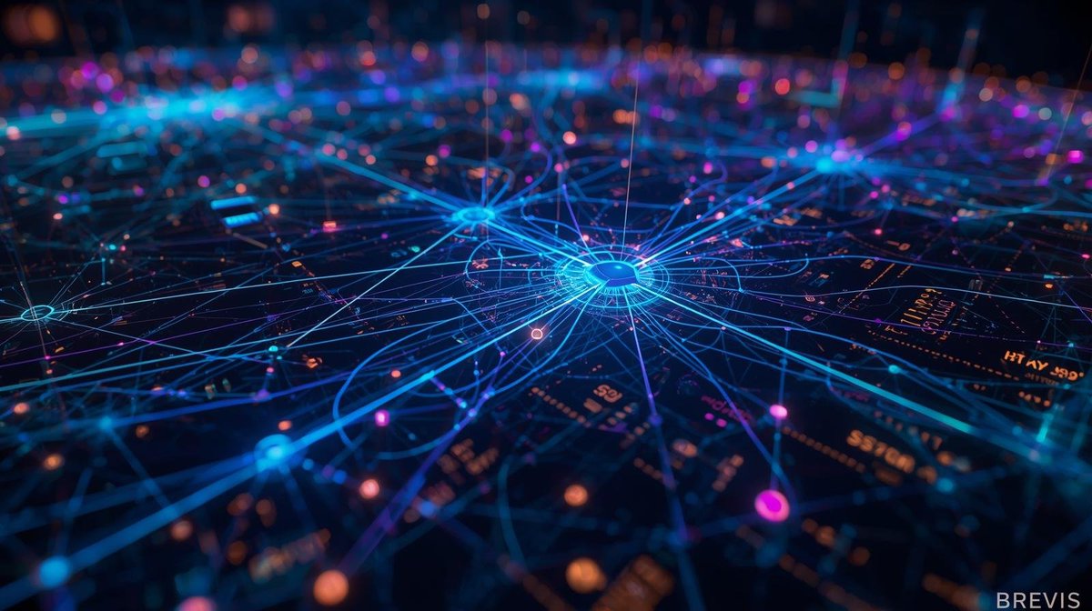 Abstract visualization of interconnected nodes verifying AI computations on a blockchain network, representing trust and transparency in decentralized AI infrastructure