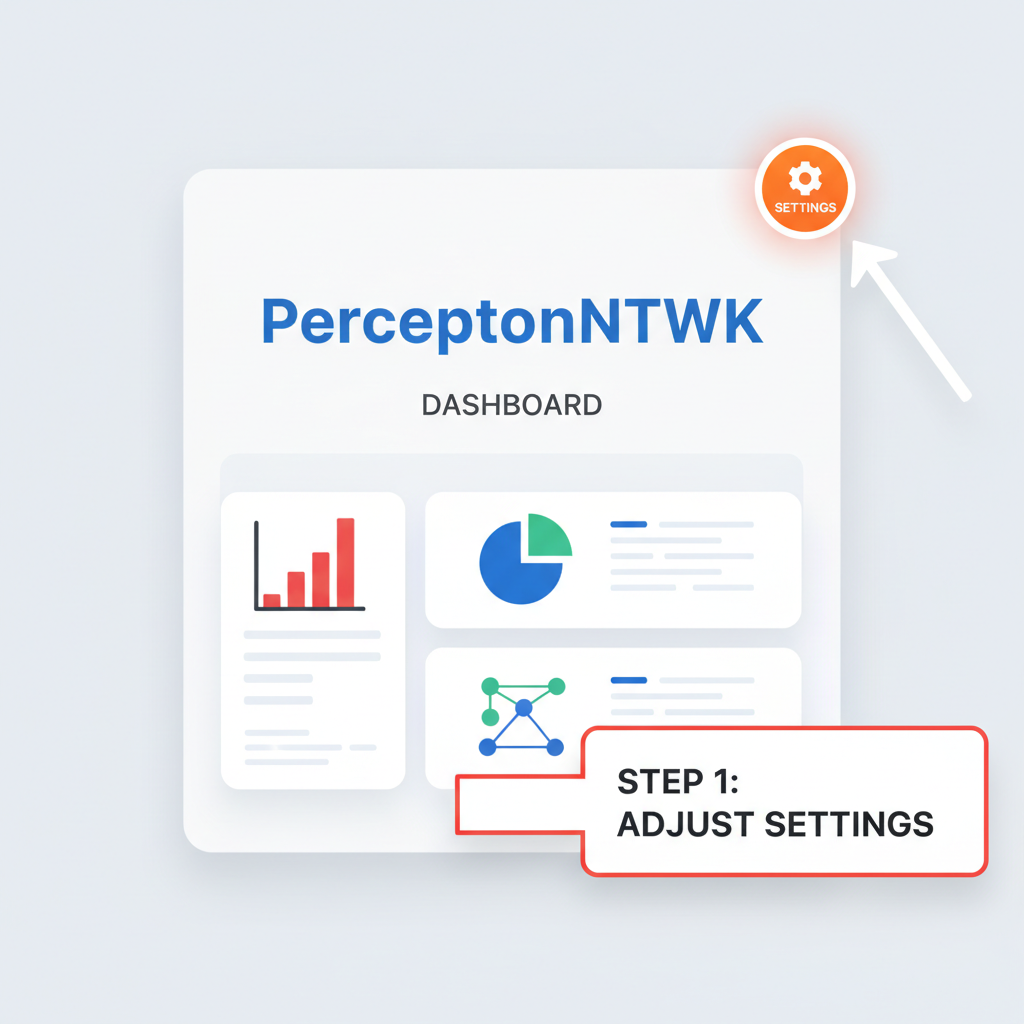 PerceptronNTWK app dashboard with settings button highlighted