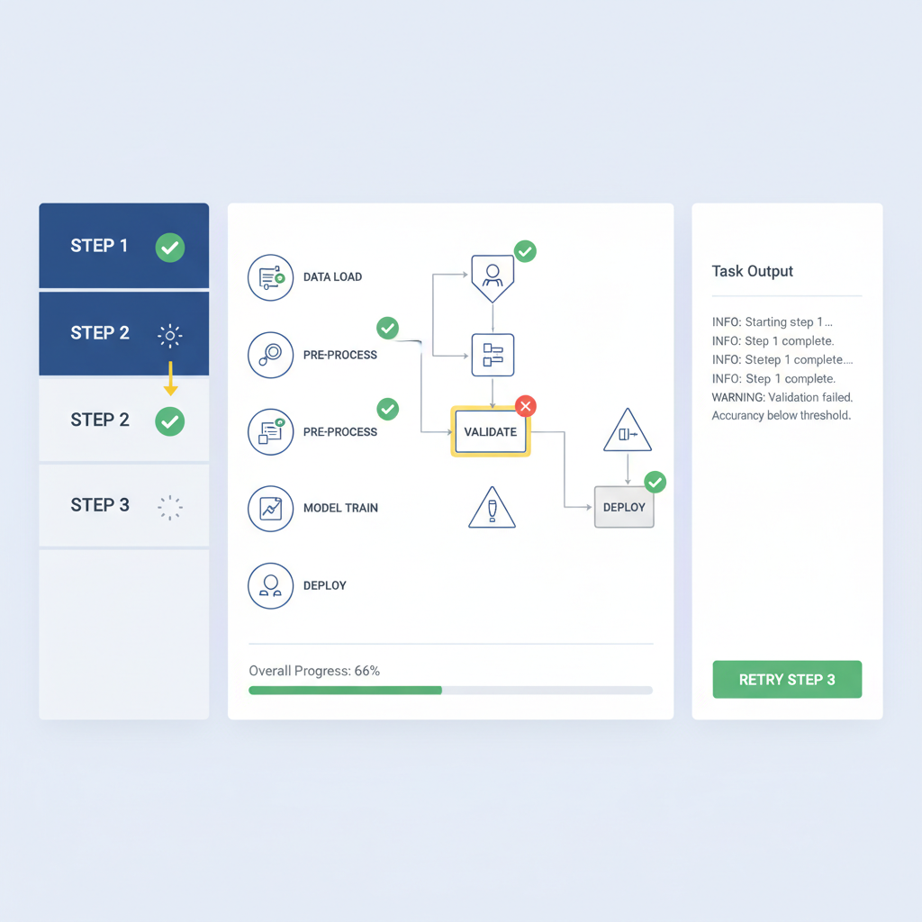 AI task validation interface with compute graphs and success indicators