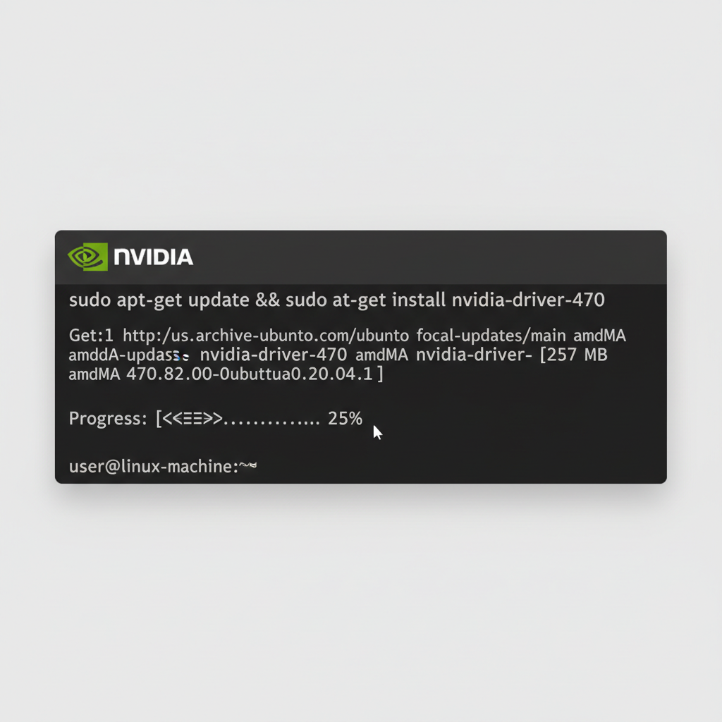 Downloading software on Linux terminal, NVIDIA logo, command line