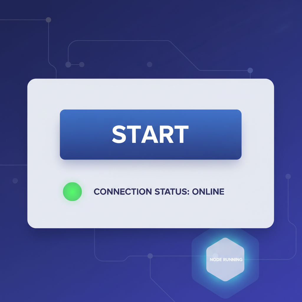 OptimAI Core Node dashboard with start button pressed, connection status green, background node running animation